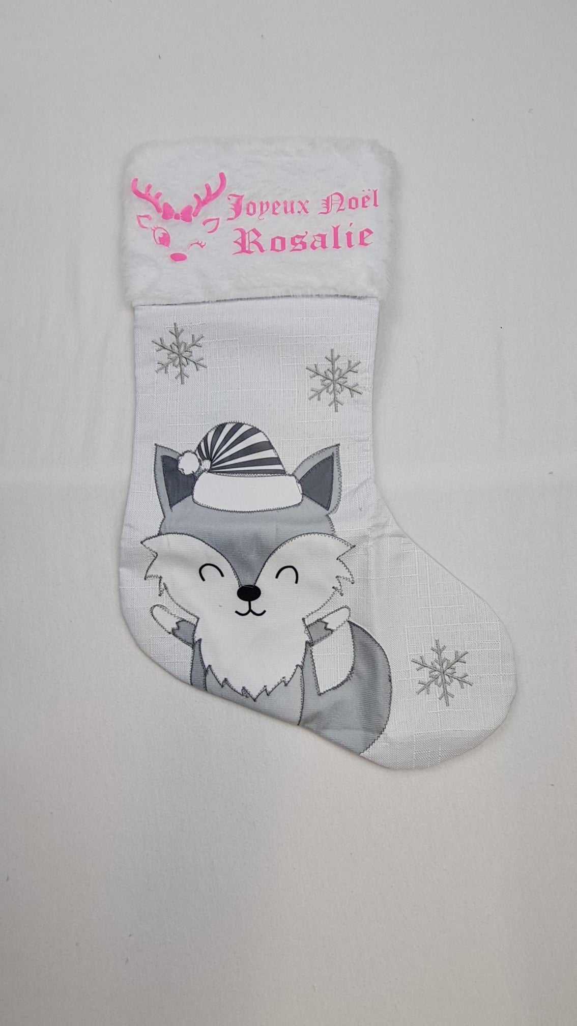 Botte de Noël Blanche personnalisée | Renard | 49cm