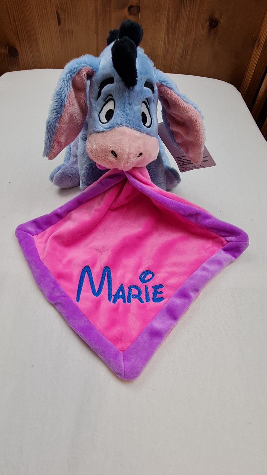 Doudou Peluche Bourriquet Violet 25cm | Mouchoir Personnalisé