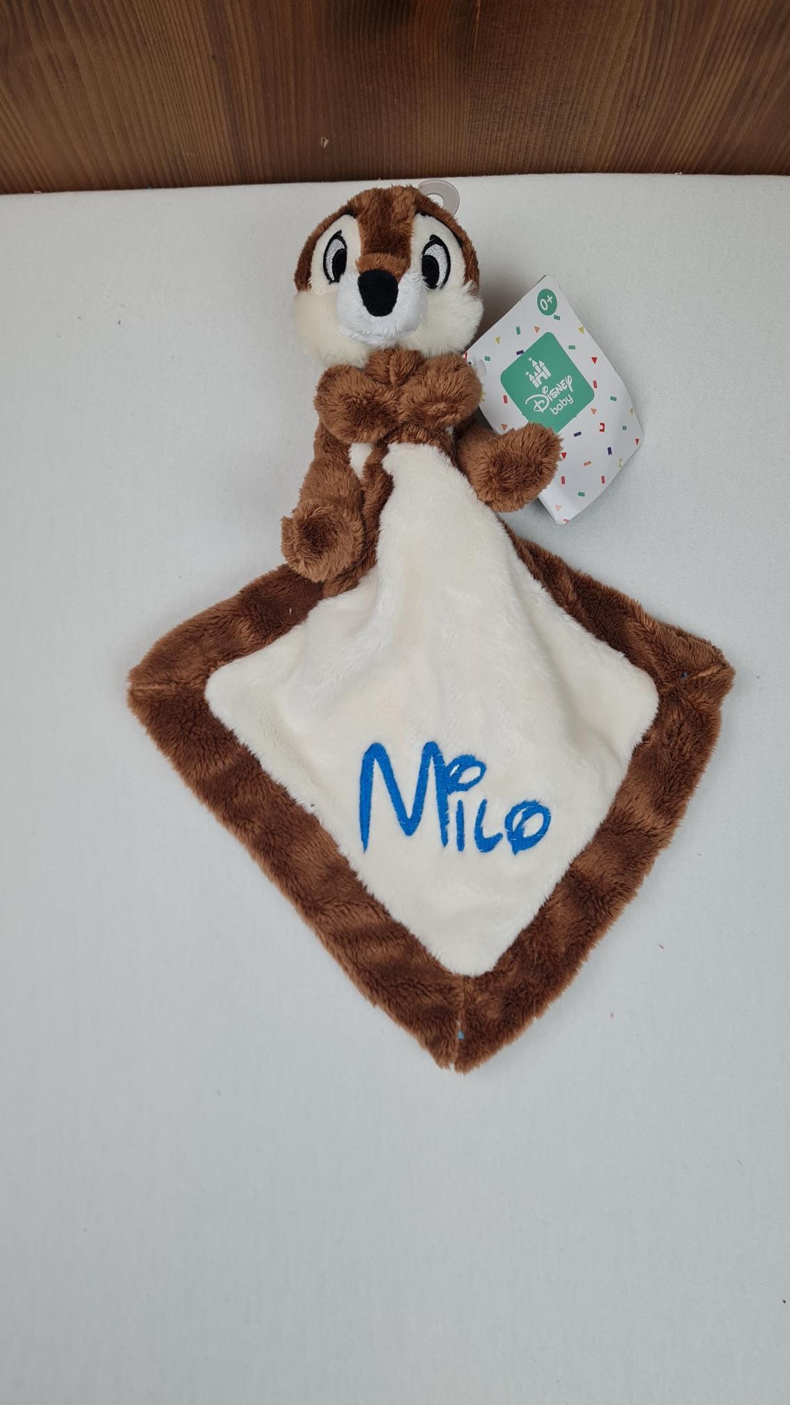 Doudou Mouchoir Disney Tic et Tac 21cm | Avec prénom | Tic Brun Foncé