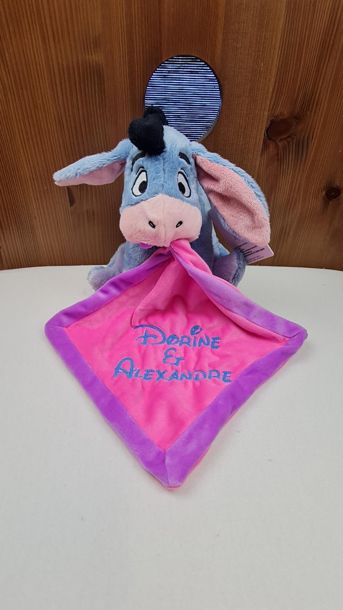 Doudou Peluche Bourriquet Violet 25cm | Mouchoir Personnalisé