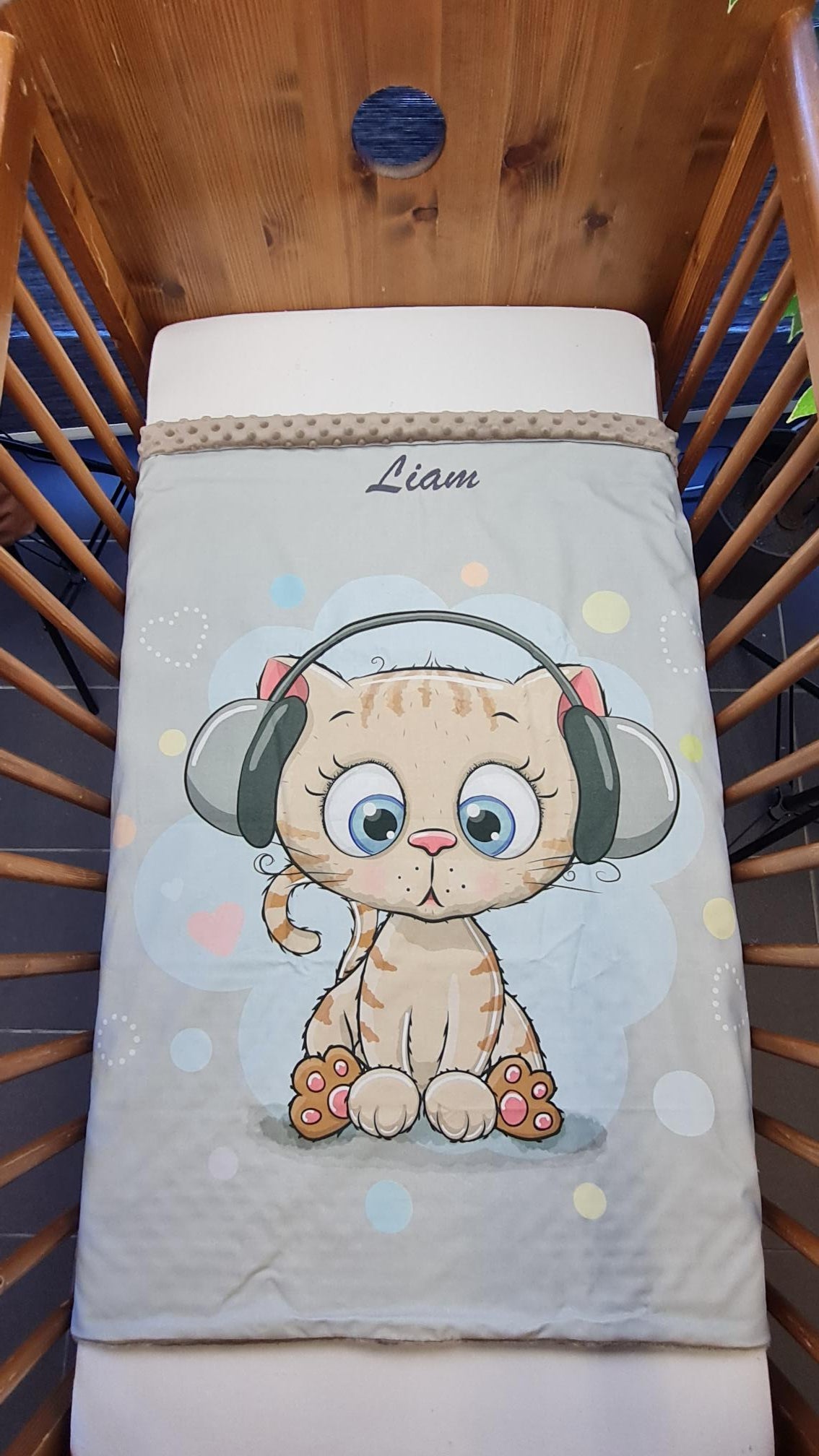 Couverture Plaid Bébé Chaton DJ | 70cm x 95cm | Couleur minky au choix