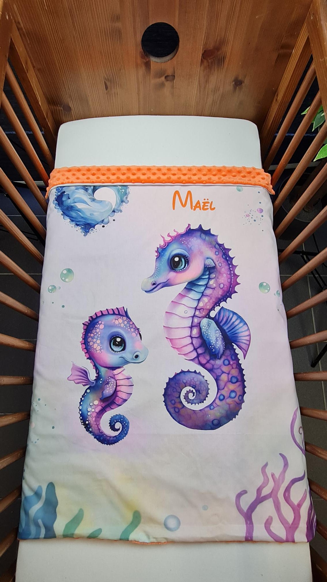 Couverture Plaid Hippocampe | 70cm x 95cm | Couleur minky au choix