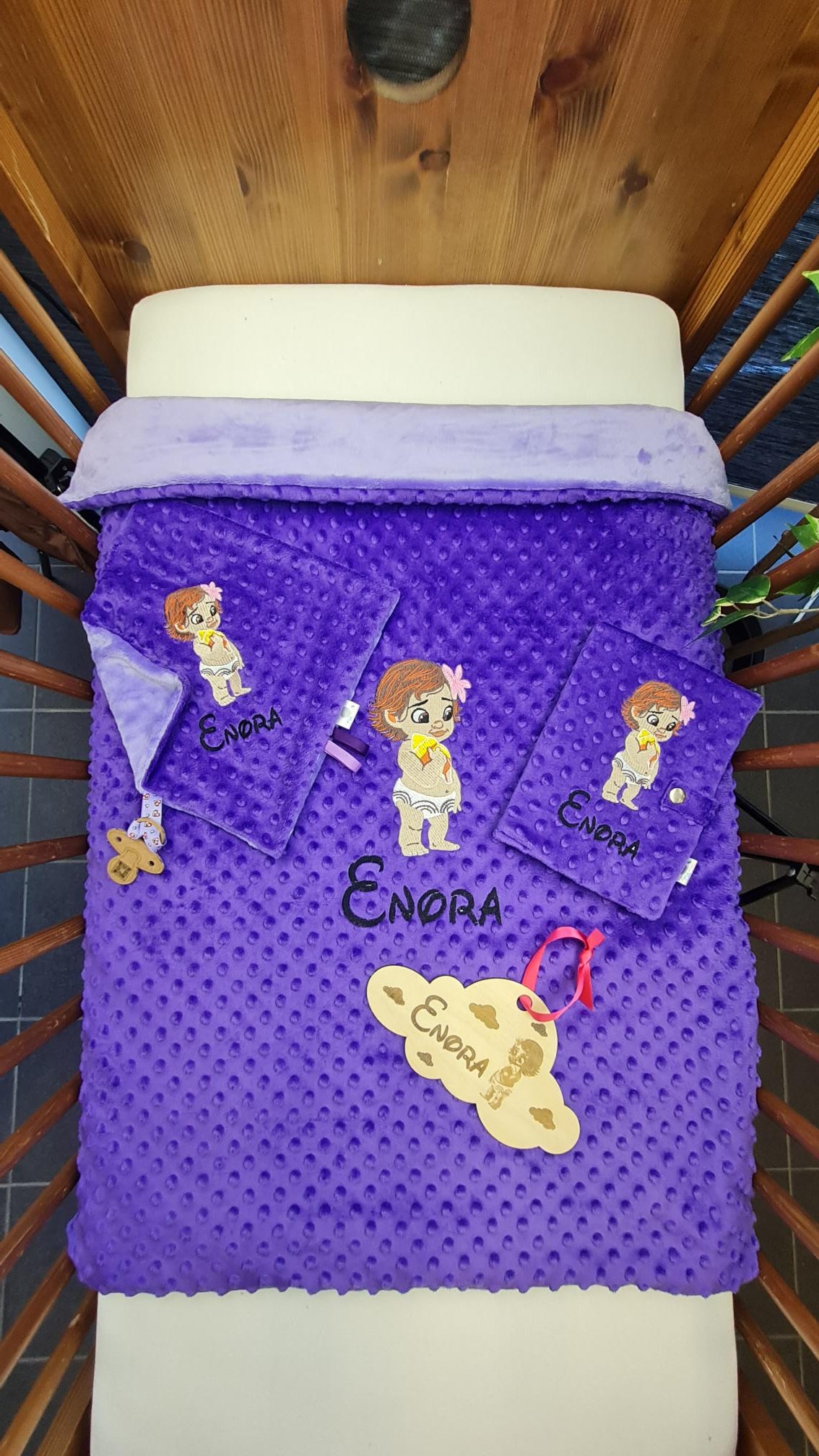 Pack Bébé Personnalisé | Couverture + Doudou 30cm + Protège carnet assortis | Fille | Minky - Calincaline.be