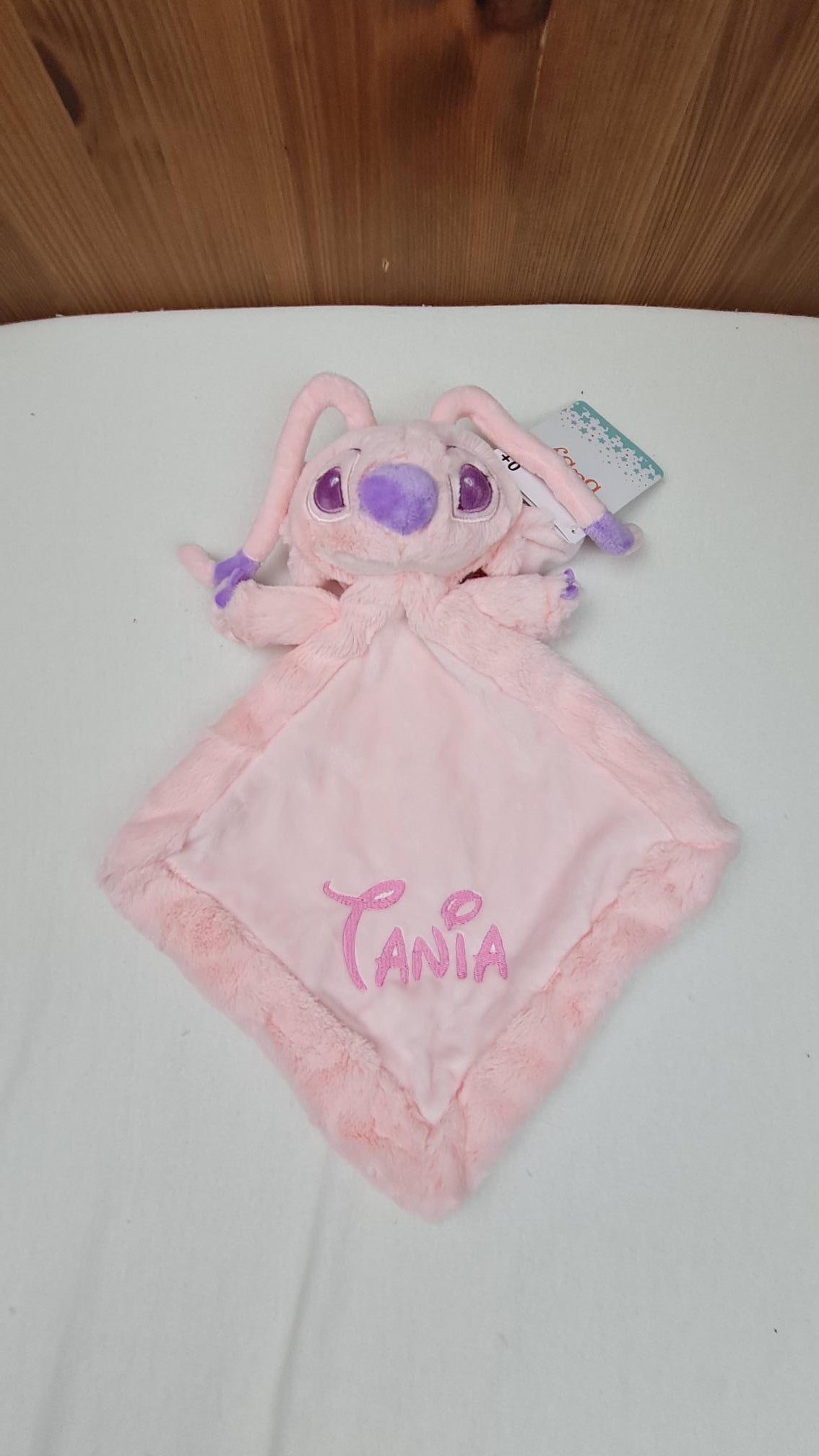 Doudou Mouchoir Disney Angel Rose Pastel 30cm Flopsie | Avec prénom brodé