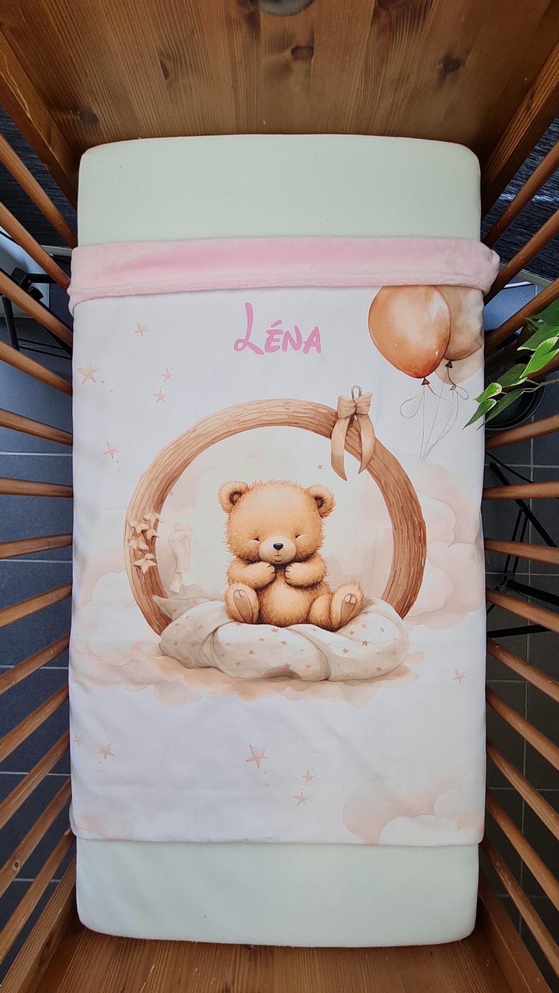 Couverture Plaid Bébé | Ourson dans les Nuages | 70cm x 95cm | A Personnaliser