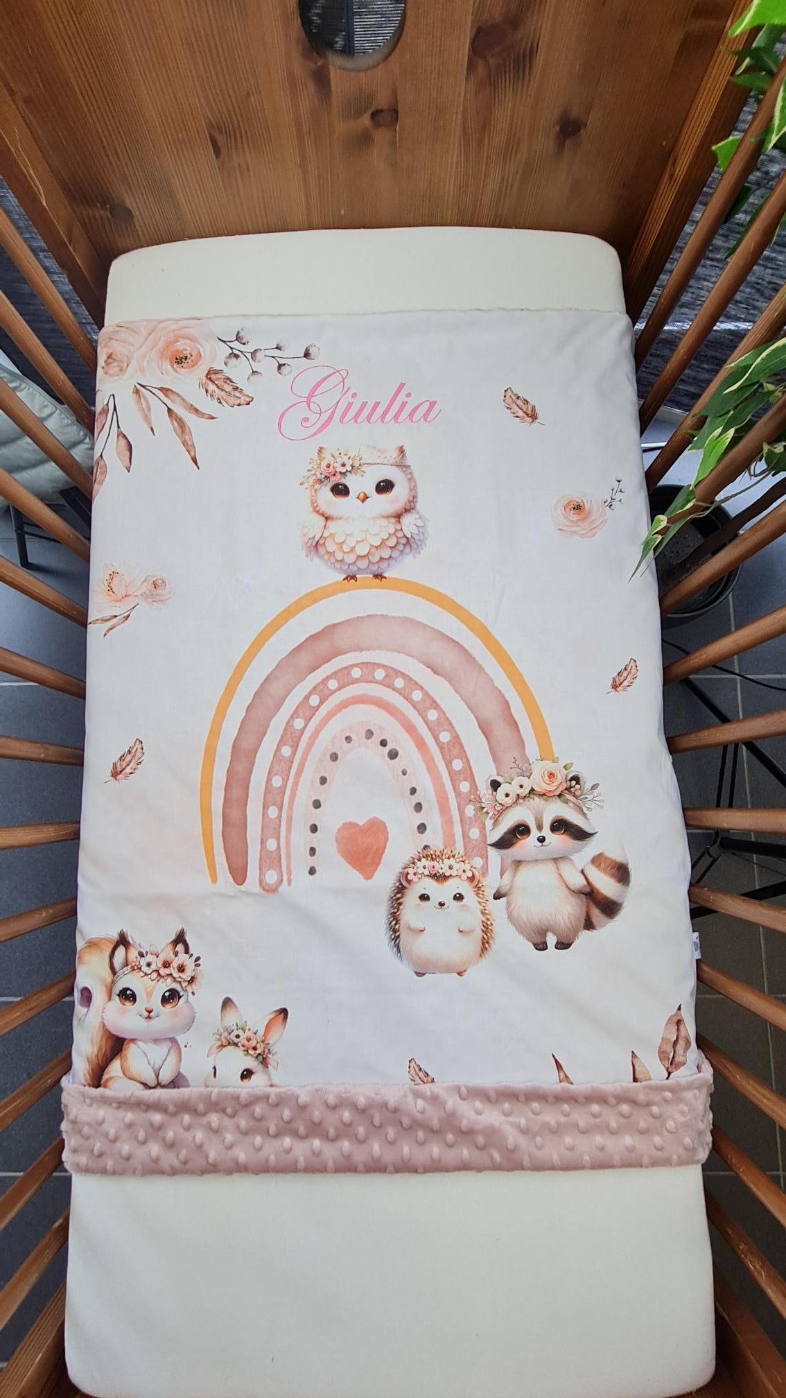 Couverture Plaid Bébé | Animaux de la forêt Boho | 70cm x 95cm | A Personnaliser