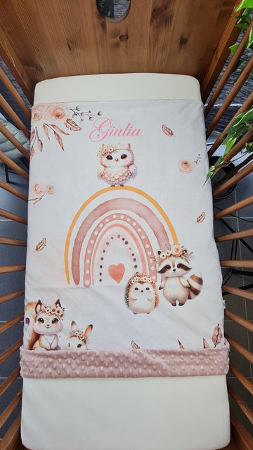 Couverture Plaid Bébé | Animaux de la forêt Boho | 70cm x 95cm | A Personnaliser