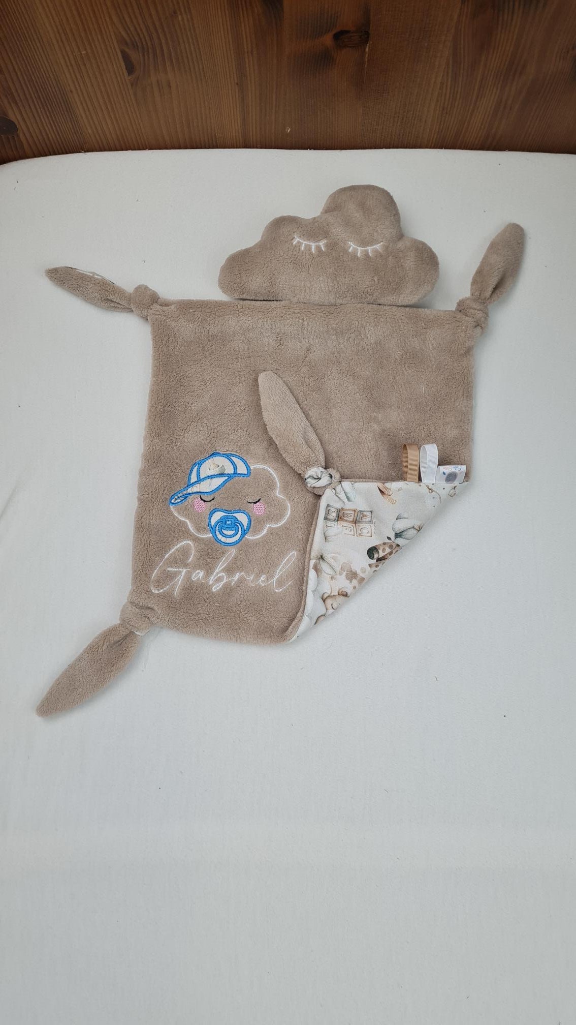 Doudou Nuage Garçon avec prénom brodé | Coton Polaire | A personnaliser