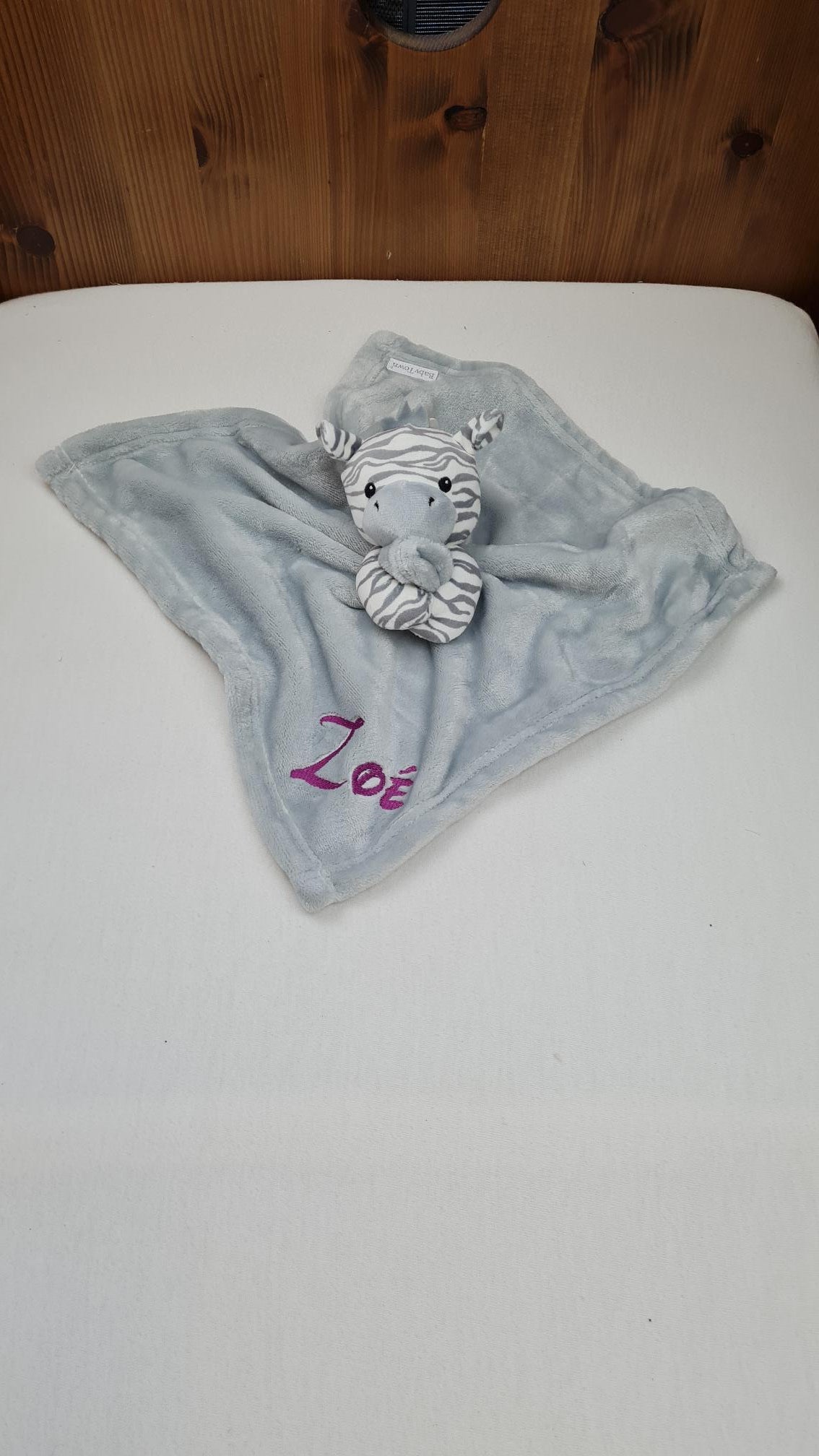 Doudou Mouchoir Zèbre Gris 35cm | Avec Prénom Personnalisé | Baby Town