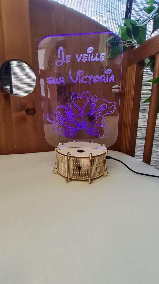 Veilleuse LED 15cm Personnalisée | Rectangle | Avec prénom et personnage
