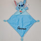 Doudou Mouchoir Disney Stitch Fleur Bleu 22cm | Avec prénom brodé