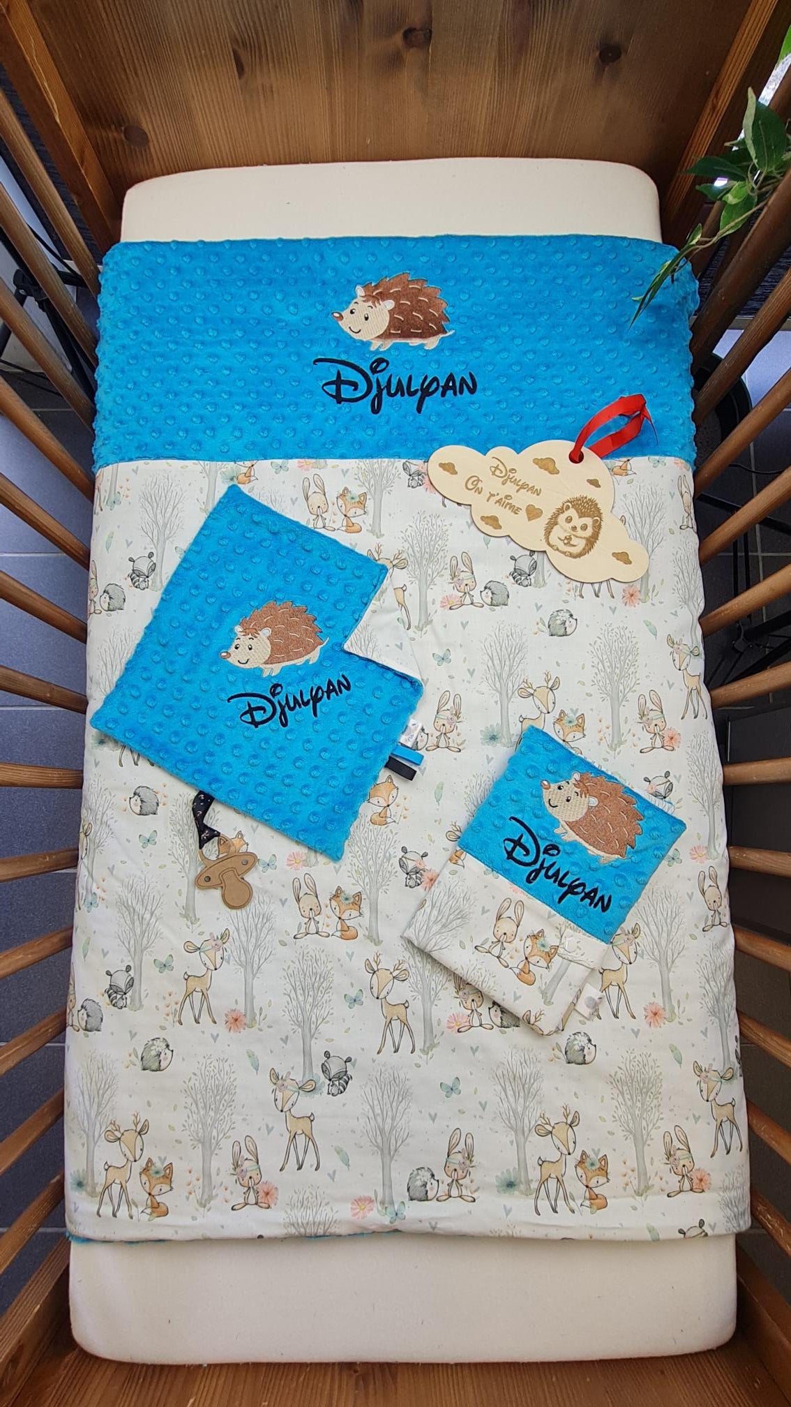 Pack Bébé Personnalisé | Couverture + Doudou 30cm + Protège carnet assortis | Garçon | Coton
