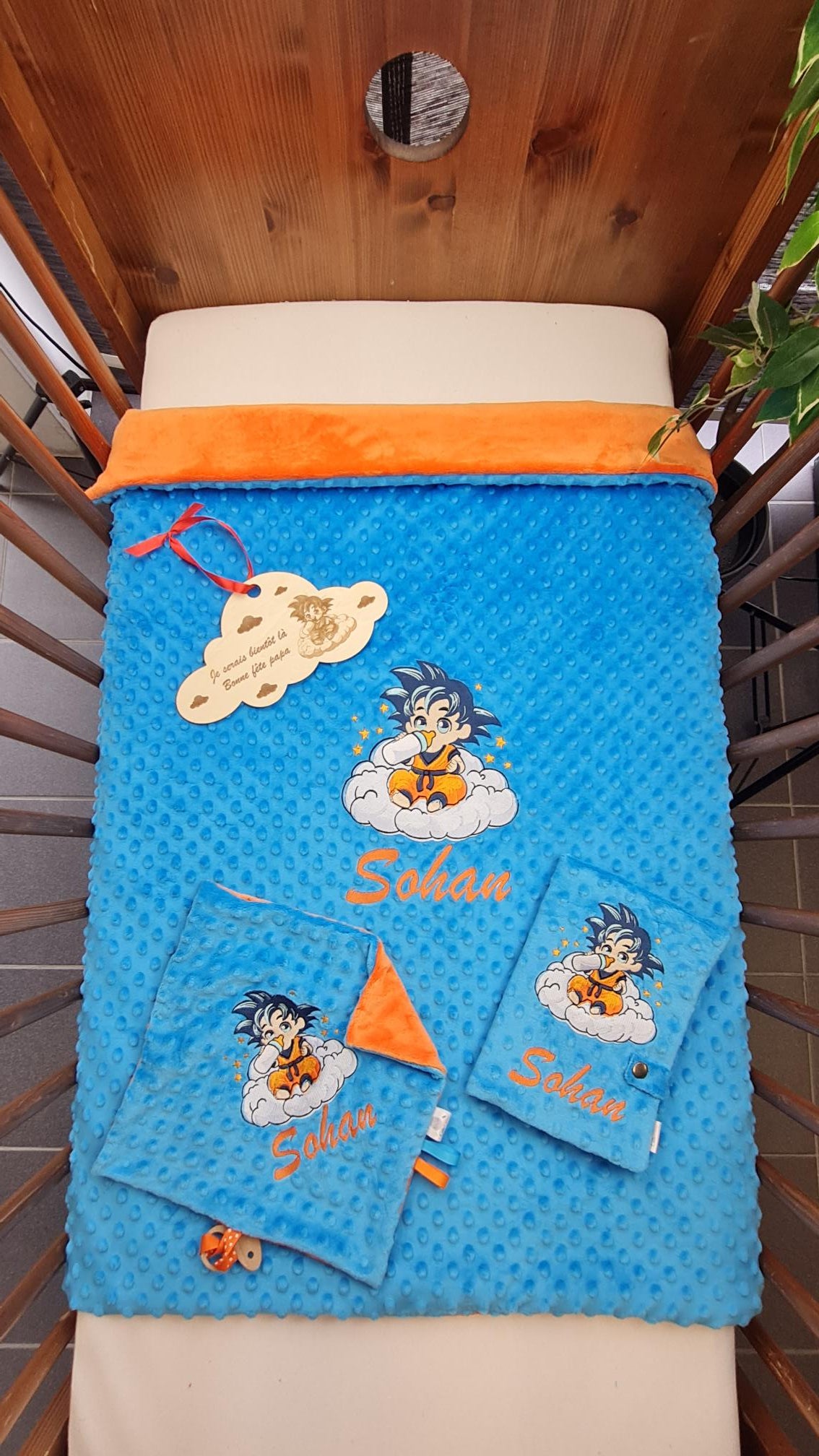 Pack Bébé Personnalisé | Couverture + Doudou 30cm + Protège carnet assortis | Garçon | Minky