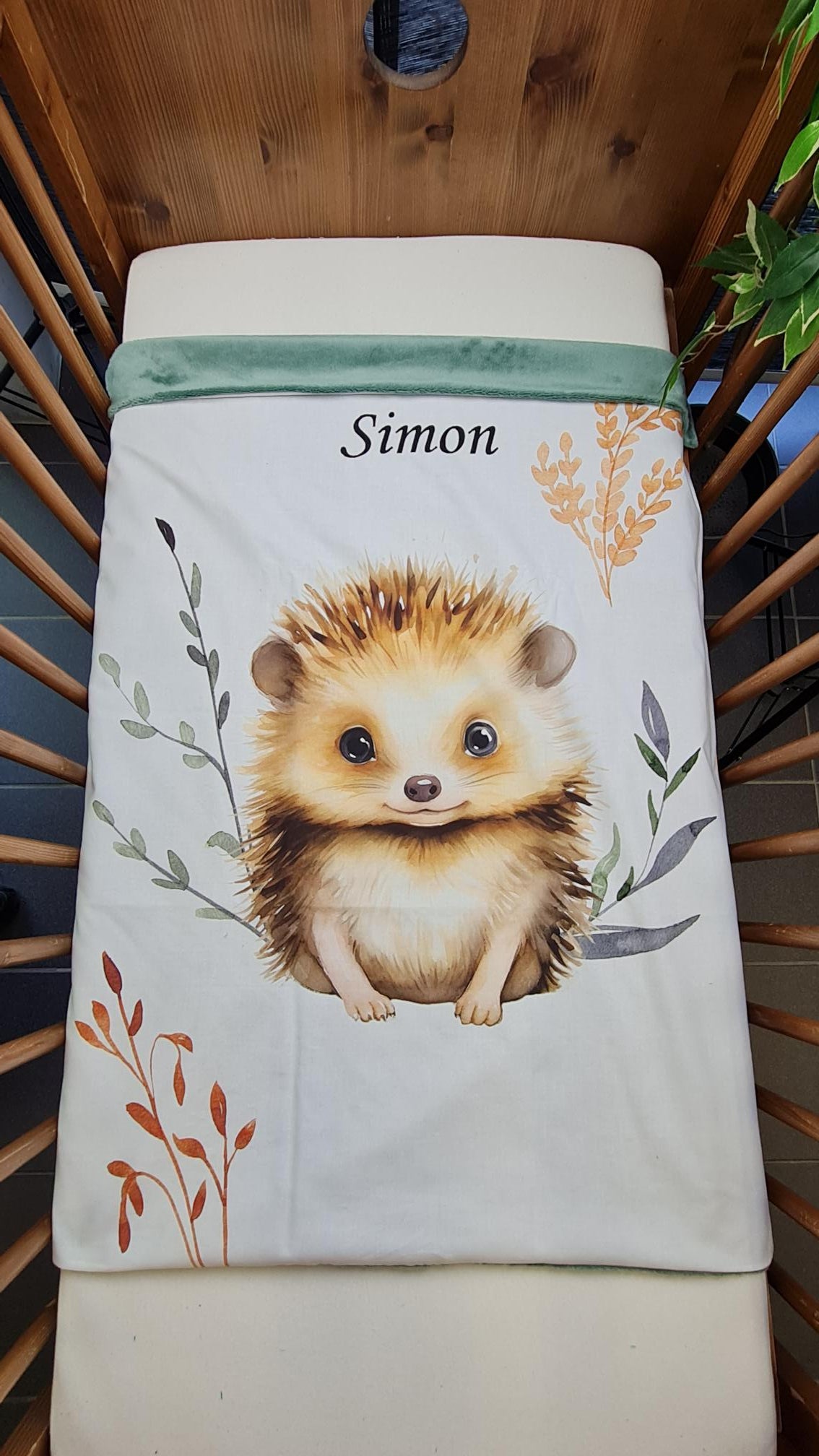 Couverture Plaid Hérisson Forêt | 70cm x 95cm | Couleur minky au choix