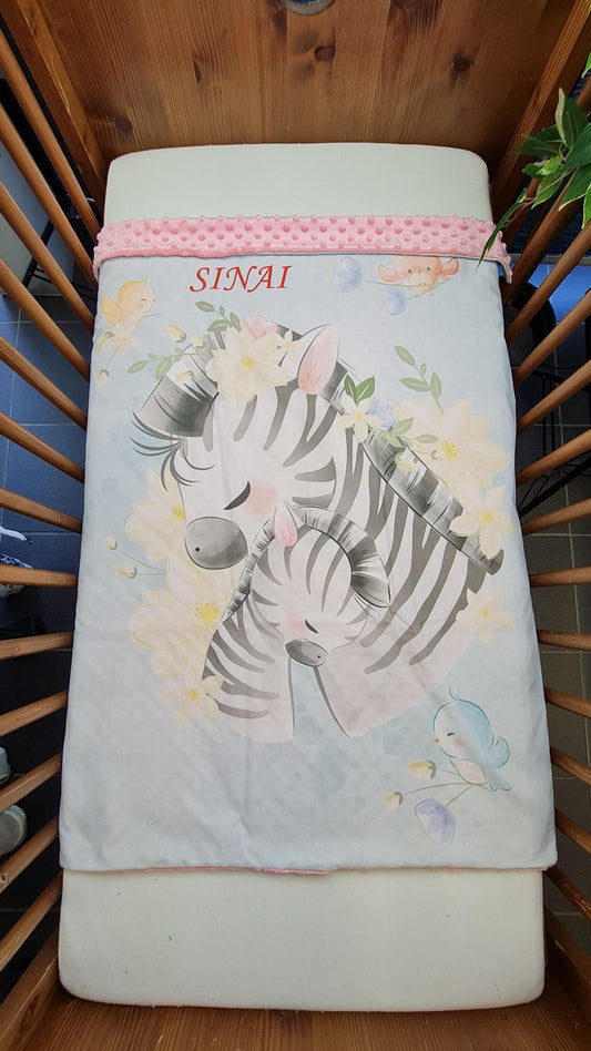 Couverture Plaid Bébé Zèbre | 70cm x 95cm | Couleur minky au choix