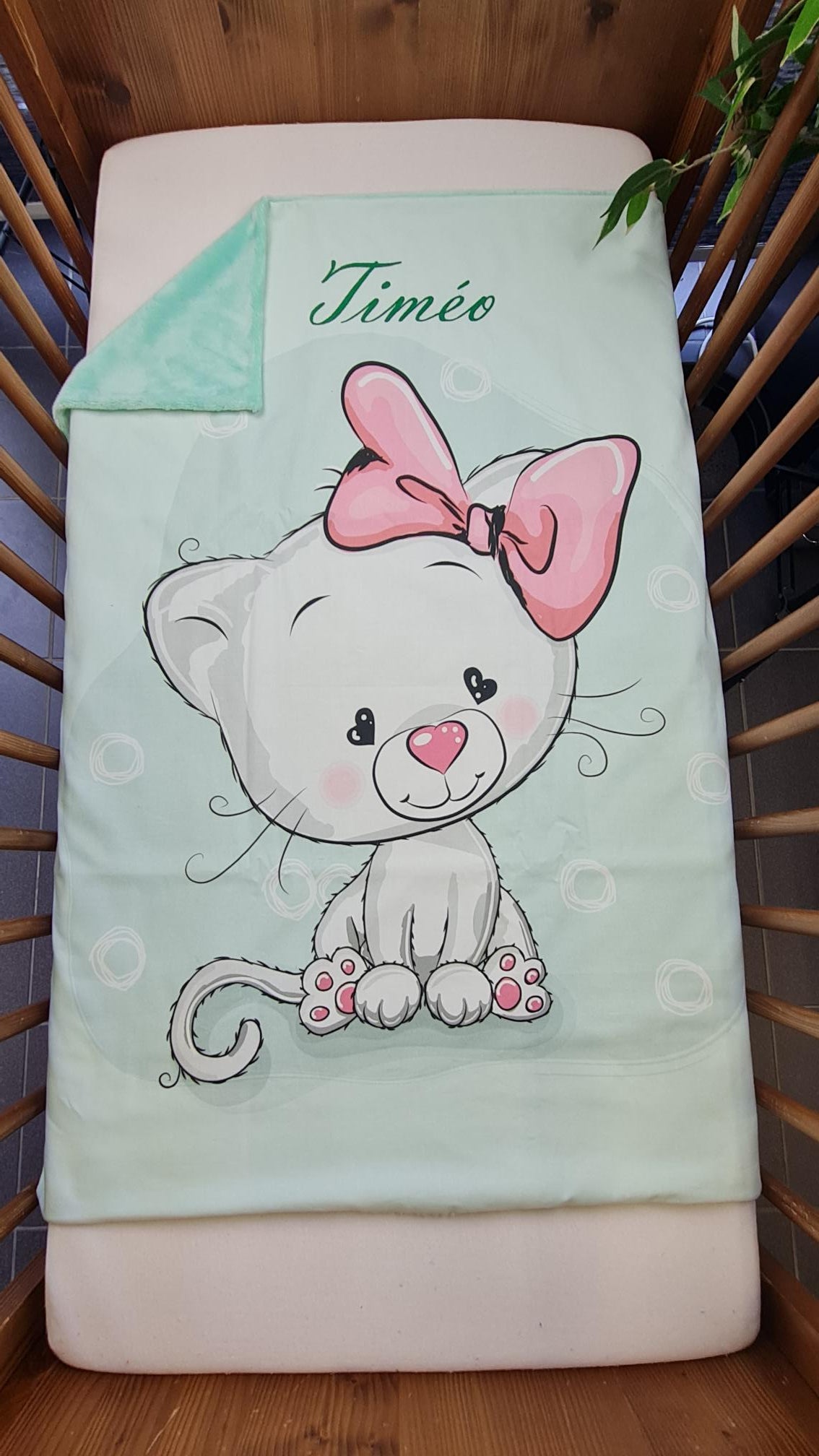 Couverture Plaid Bébé Chat Ruban | 70cm x 95cm | Minky au choix