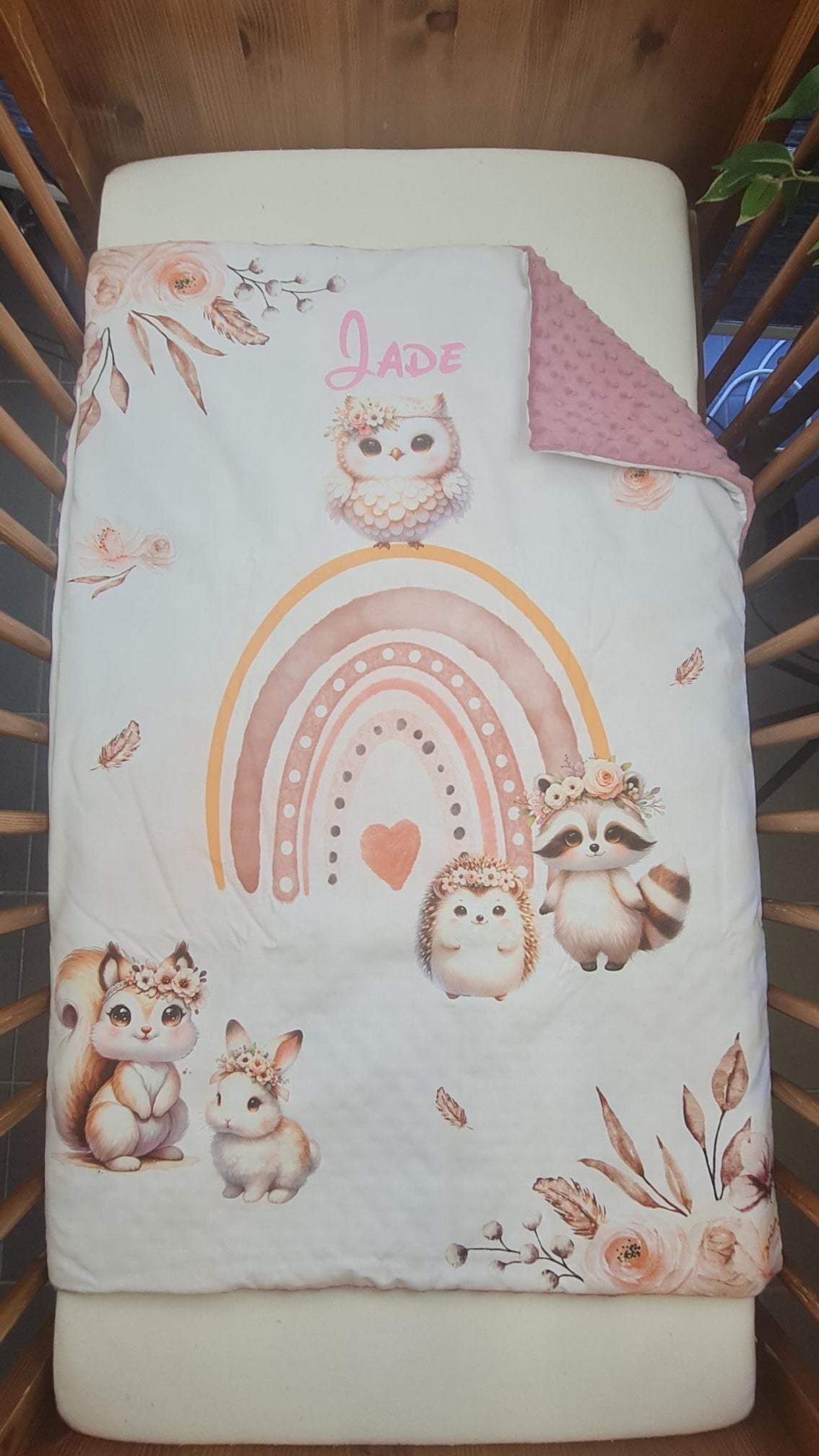 Couverture Plaid Bébé | Animaux de la forêt Boho | 70cm x 95cm | A Personnaliser