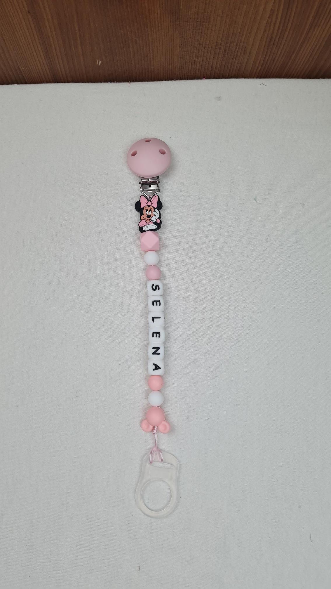 Attache Sucette A Perles En Silicone | Prénom Personnalisée | Minnie Portrait