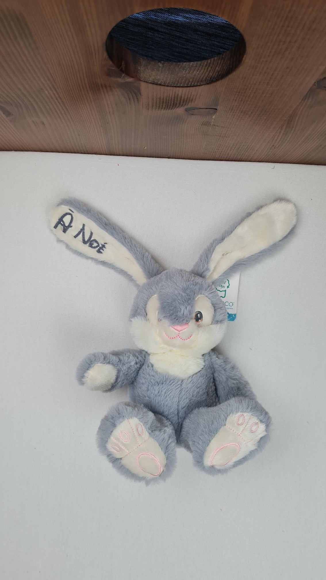 Peluche Lapin Câlin 15cm 100% Recyclé | Gris | Avec Prénom Brodé