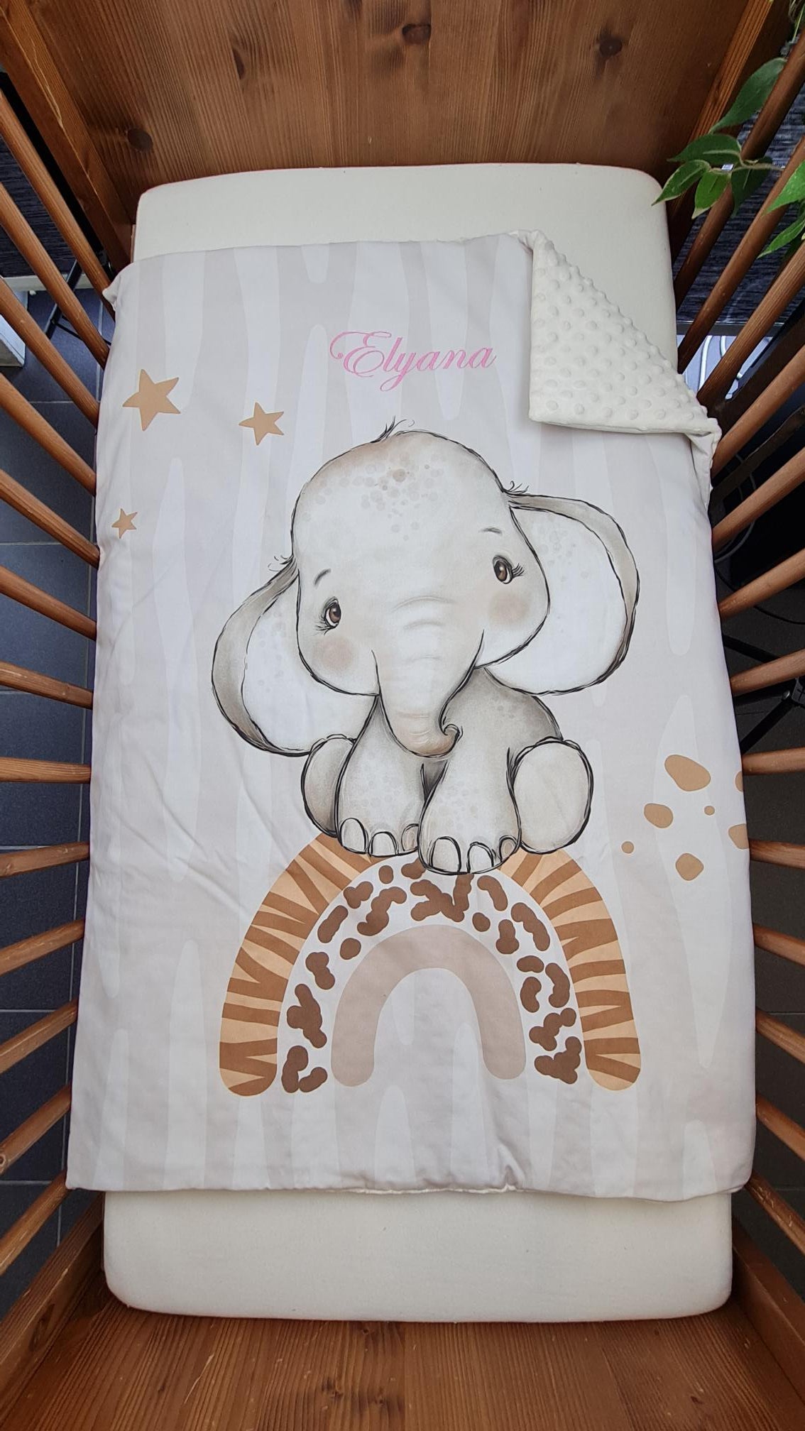Couverture Plaid Bébé Eléphant | 70cm x 95cm | Couleur minky au choix