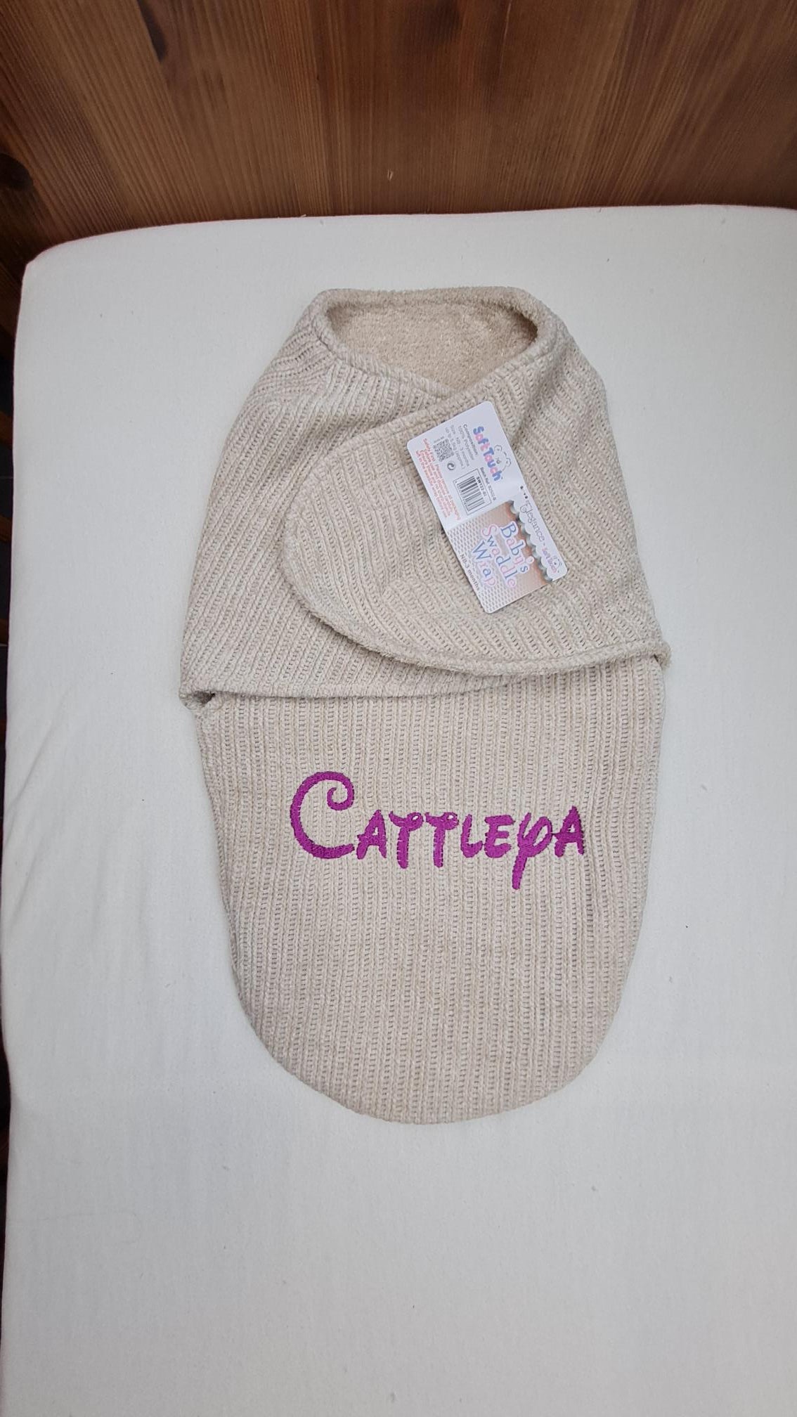 Couverture d'Emmaillotage Bébé | Biscuit | 51cm x 30cm | Avec Prénom Brodé - Calincaline.be