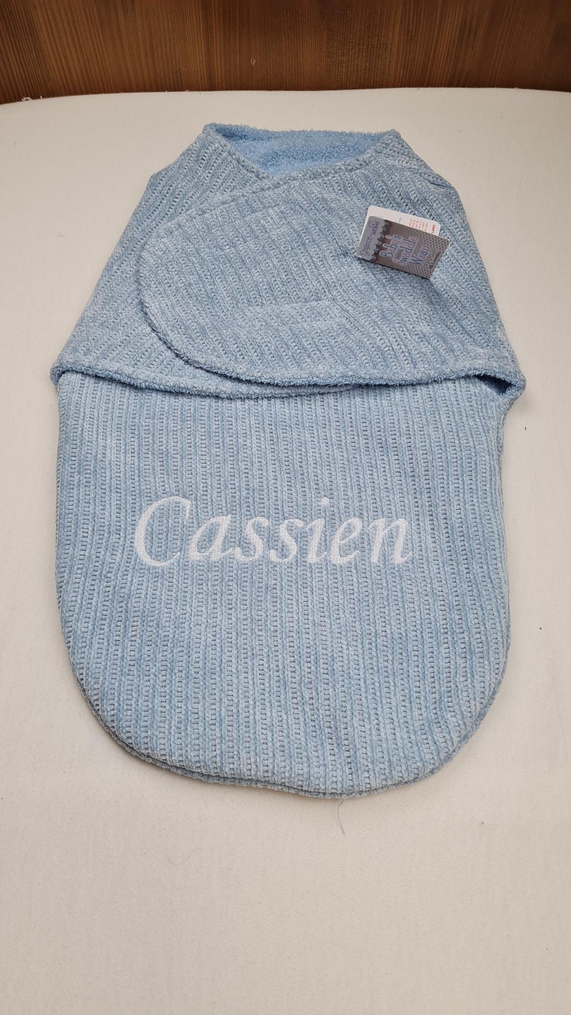 Couverture d'Emmaillotage Bébé | Bleu | 51cm x 30cm | Avec Prénom Brodé