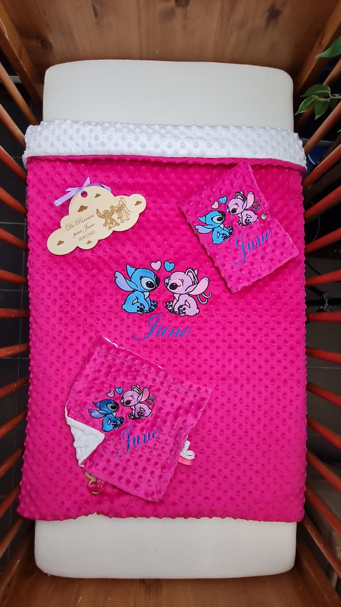 Pack Bébé Personnalisé | Couverture + Doudou 30cm + Protège carnet assortis | Fille | Minky