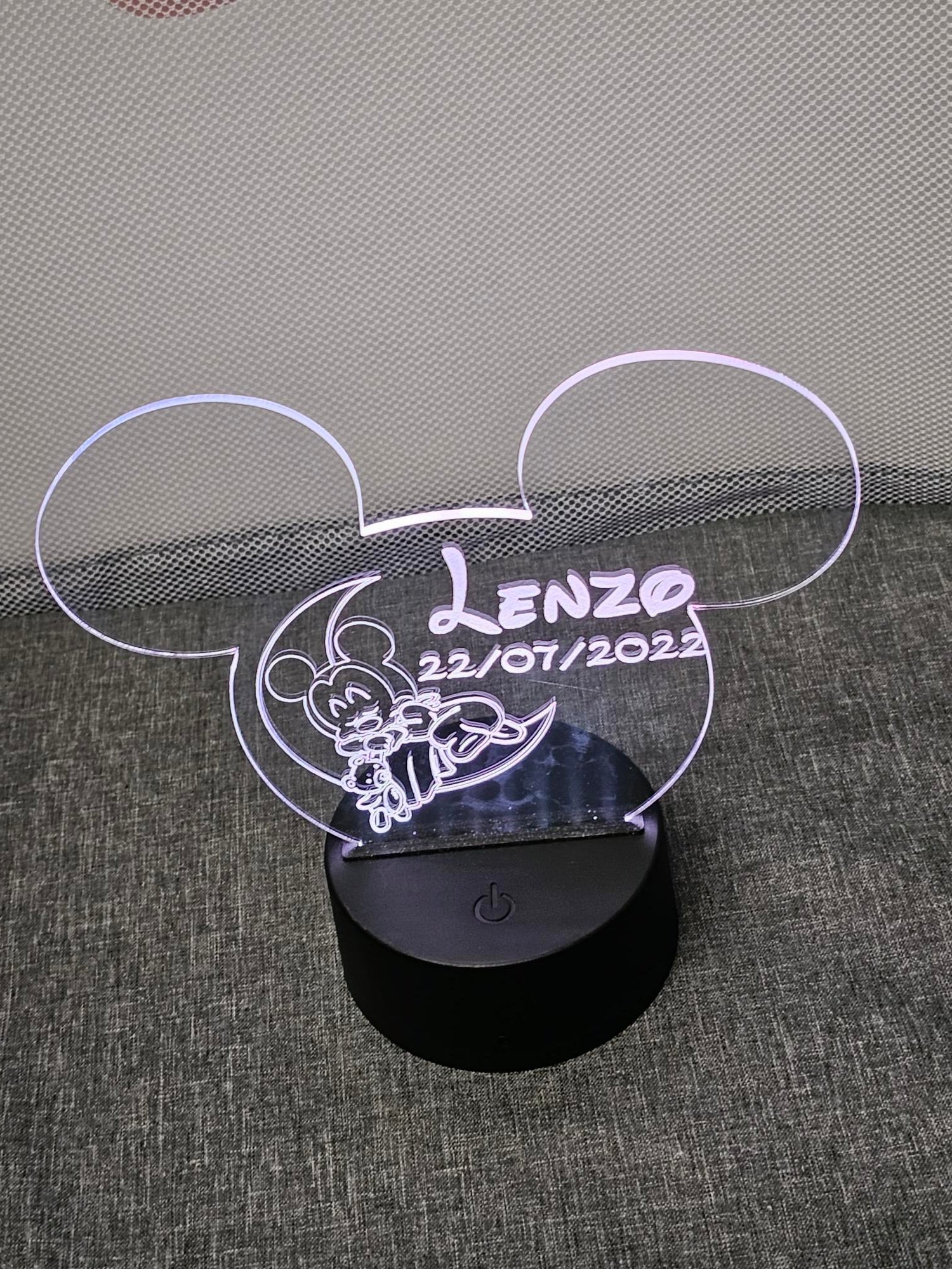 Veilleuse LED enfant personnalisée | Tête Mickey | Avec prénom et personnage