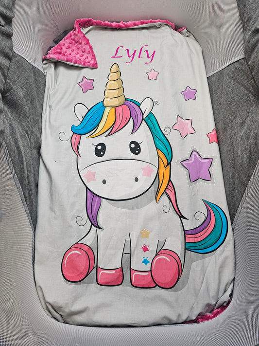 Couverture Plaid Bébé Licorne | 70cm x 95cm | Couleur minky au choix