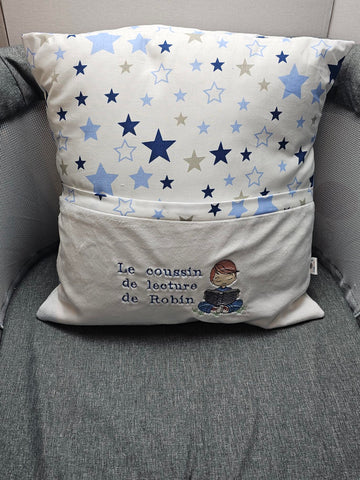 Coussin de lecture garçon personnalisé