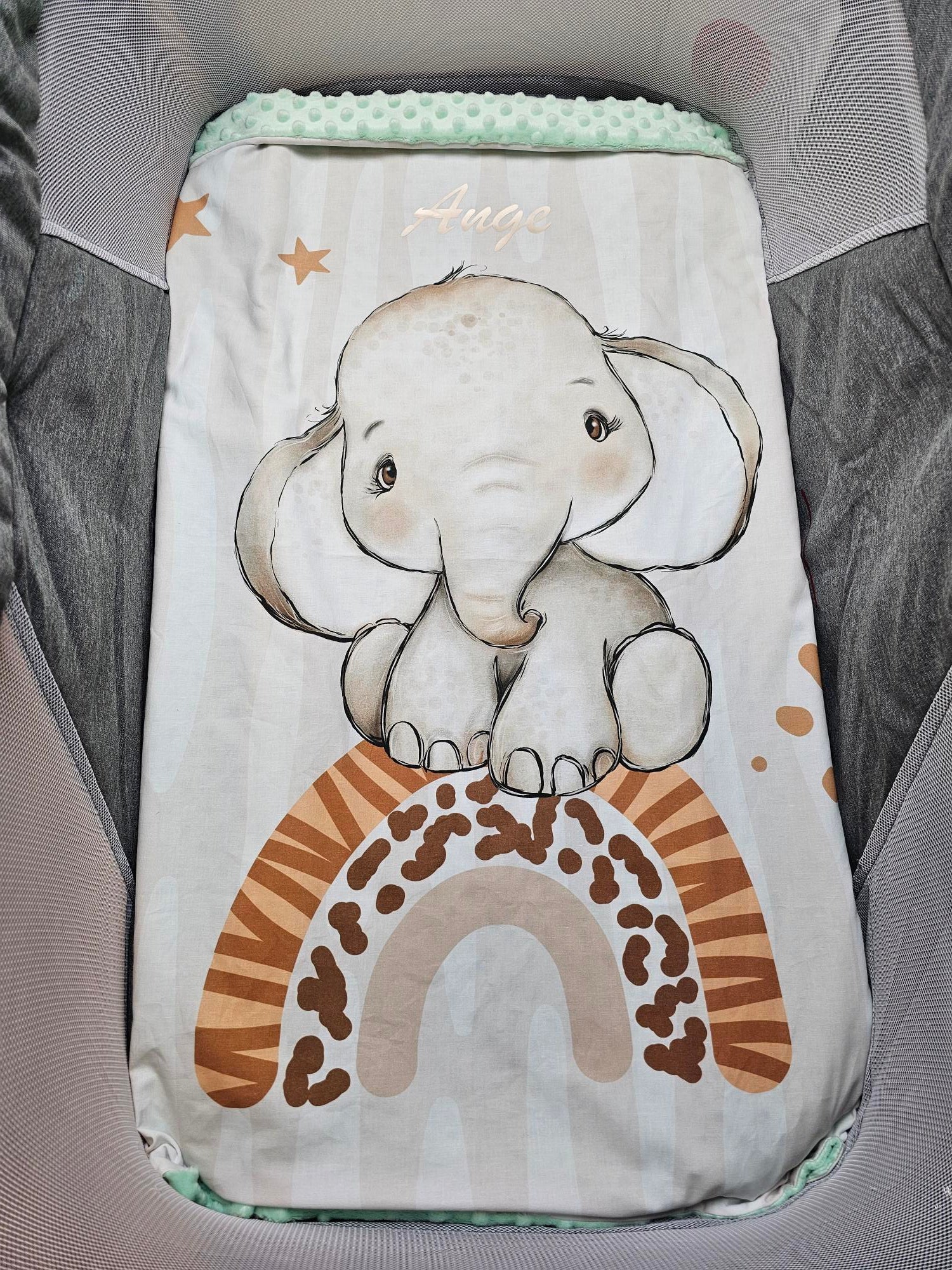 Couverture Plaid Bébé Eléphant | 70cm x 95cm | Couleur minky au choix