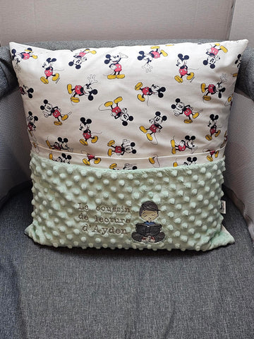 Coussin de lecture garçon personnalisé avec prénom | Coussin inclus | 45cm x 45cm