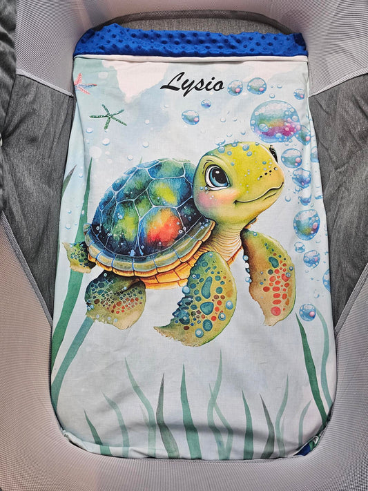Couverture Plaid Tortue de Mer Garçon | 70cm x 95cm | Couleur minky au choix