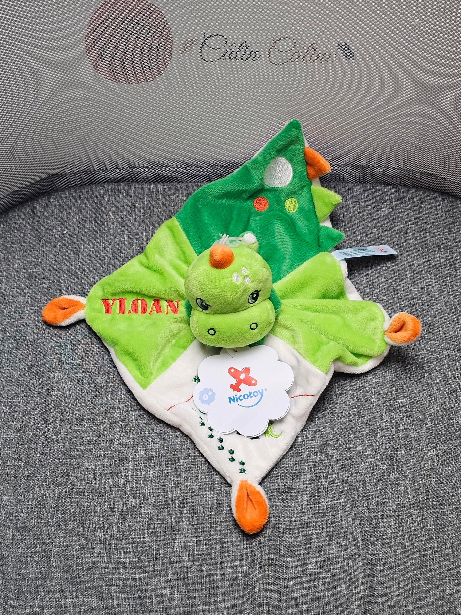Doudou carré Didouno le Dinosaure Personnalisé | NicoToy - Calincaline.be