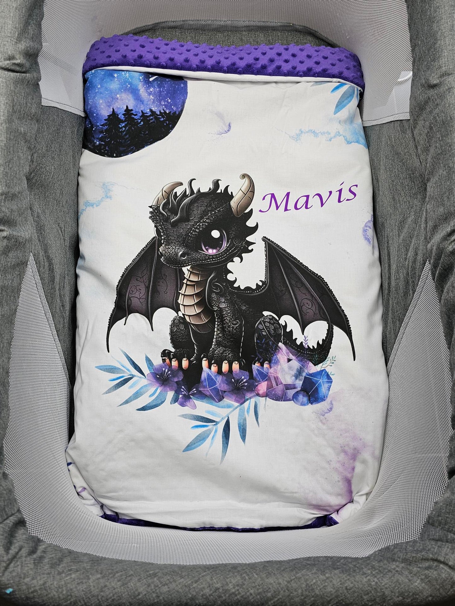Couverture Plaid Dragon Noir | 70cm x 95cm | Couleur minky au choix