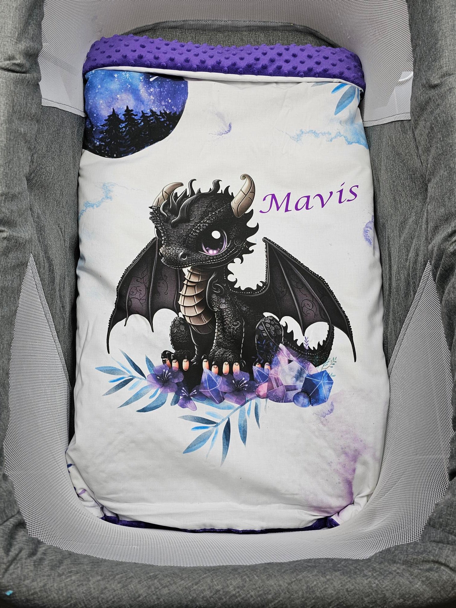 Couverture Plaid Dragon Noir | 70cm x 95cm | Couleur minky au choix
