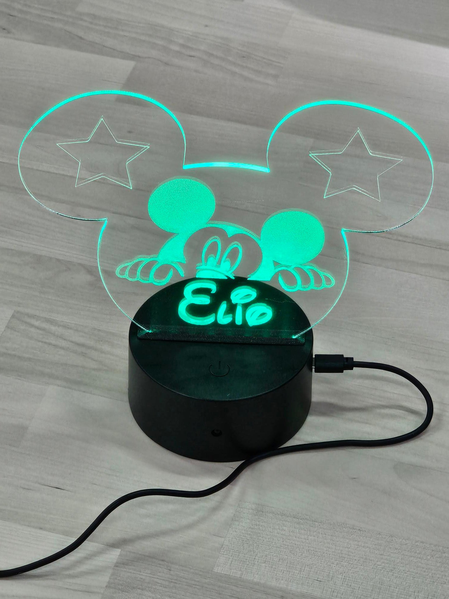 Veilleuse LED enfant personnalisée | Tête Mickey | Avec prénom et personnage