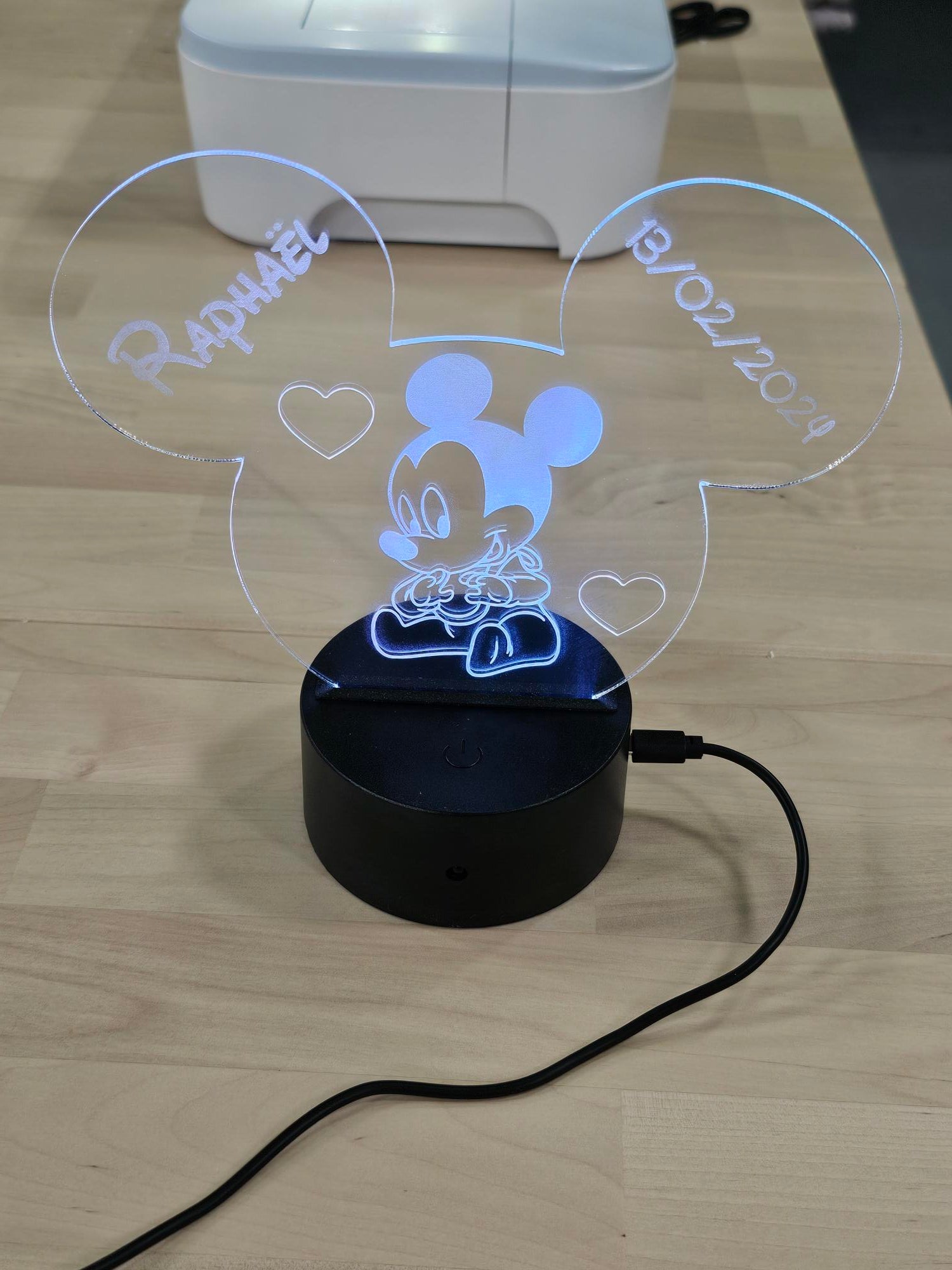 Veilleuse LED enfant personnalisée | Tête Mickey | Avec prénom et personnage