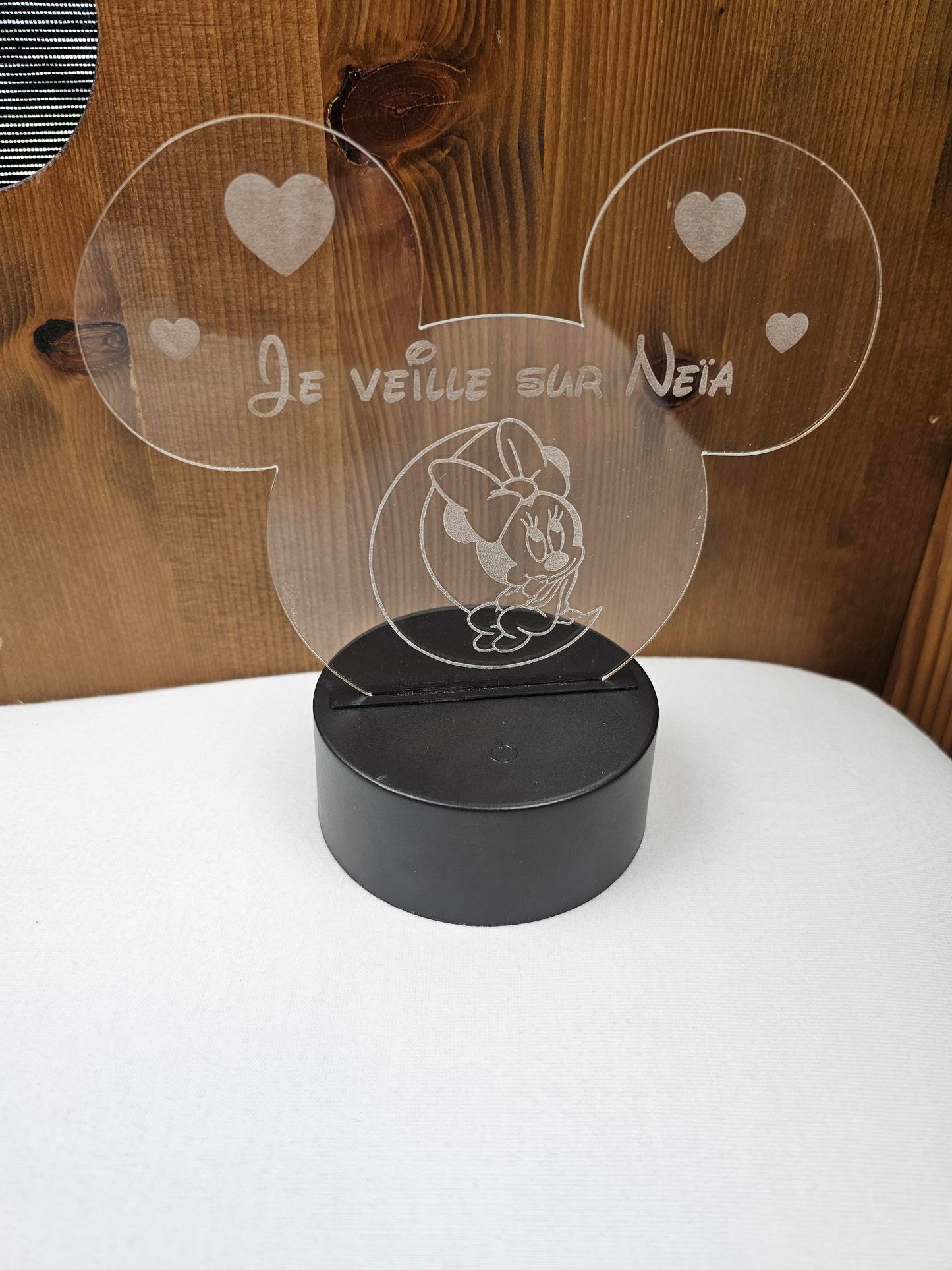 Veilleuse LED 15cm Personnalisée | Tête Mickey | Avec prénom et personnage