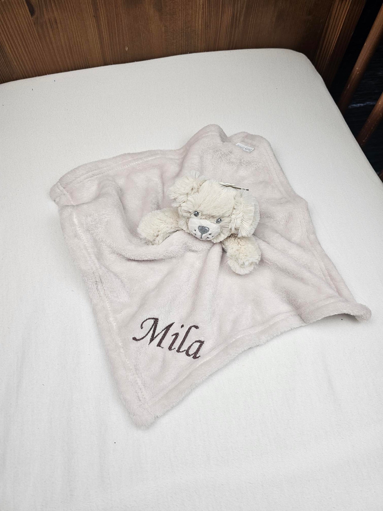 Doudou Mouchoir Chien Beige 38cm | Avec Prénom Personnalisé | Baby Town