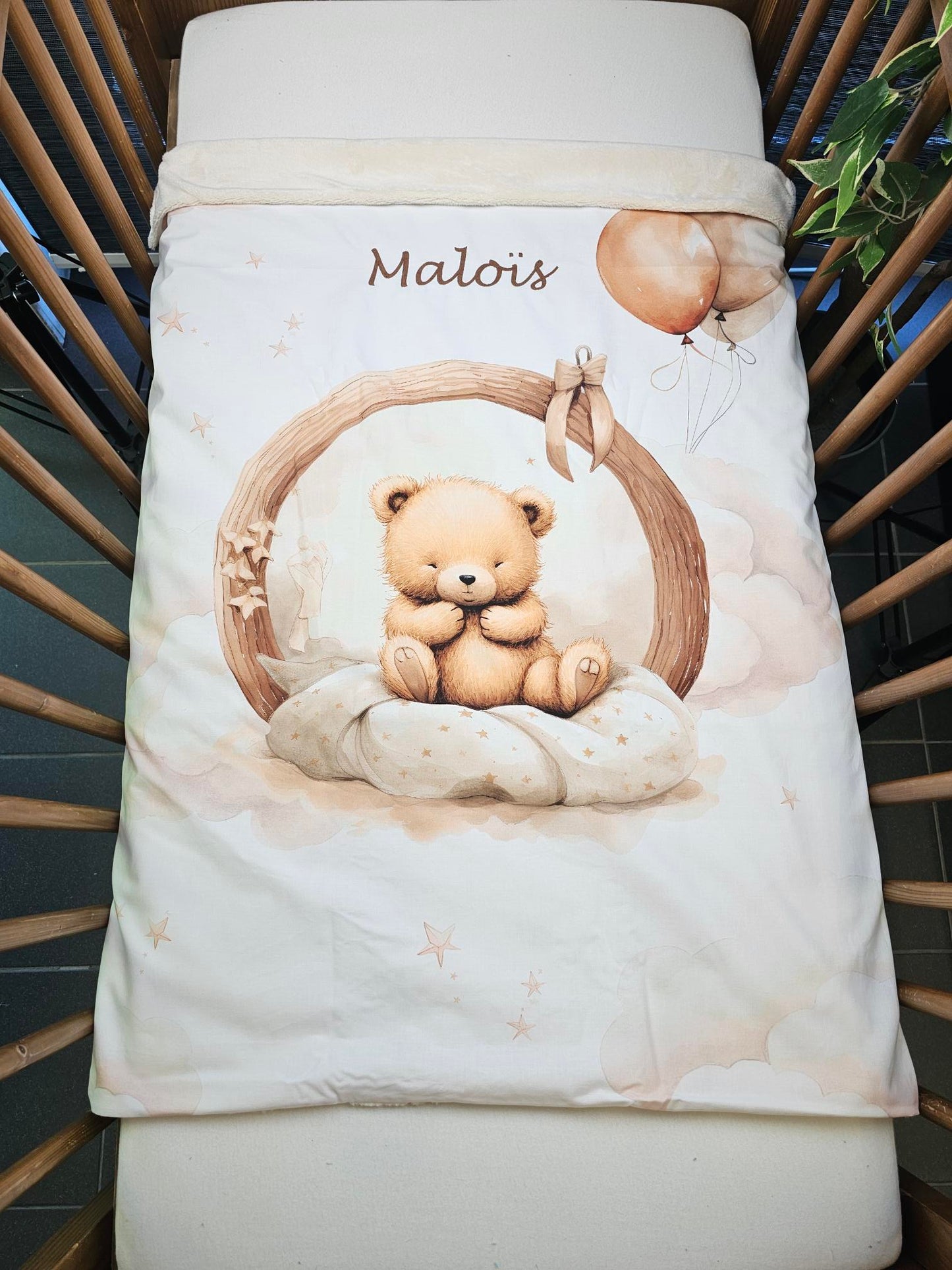 Couverture Plaid Bébé | Ourson dans les Nuages | 70cm x 95cm | A Personnaliser