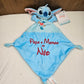 Doudou Mouchoir Disney Stitch Fleur Bleu 22cm | Avec prénom brodé