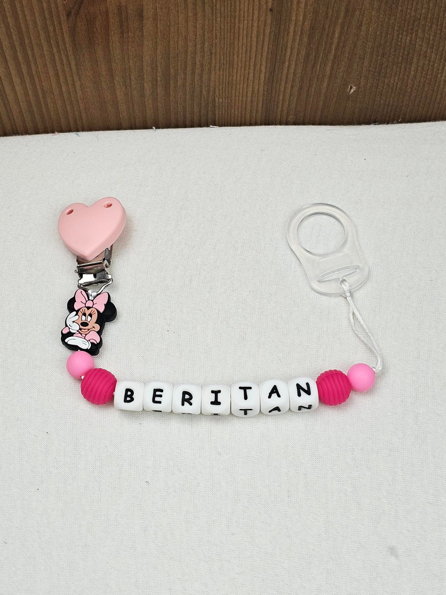 Attache Sucette A Perles En Silicone | Prénom Personnalisée | Minnie Portrait