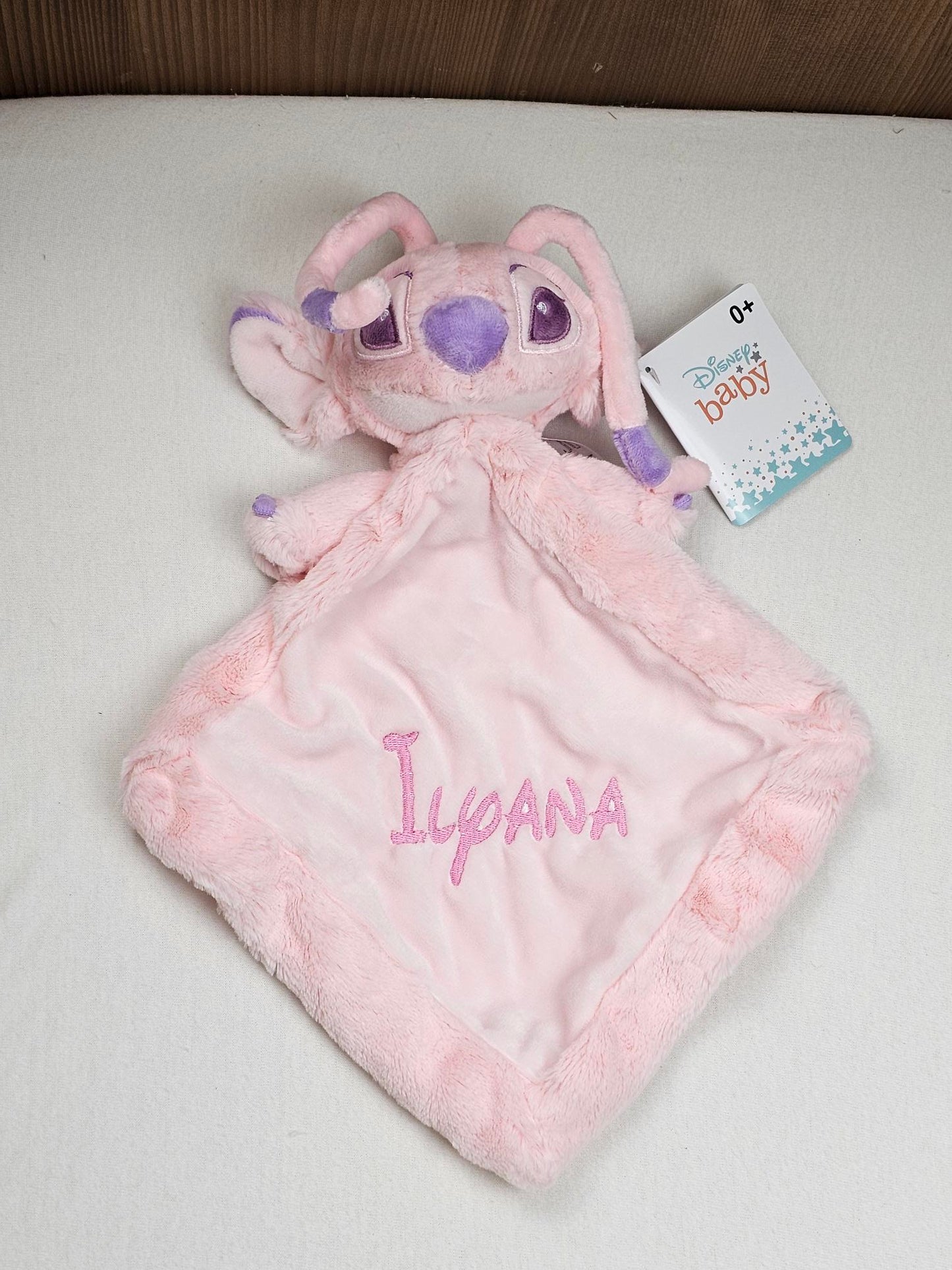 Doudou Mouchoir Disney Angel Rose Pastel 30cm Flopsie | Avec prénom brodé