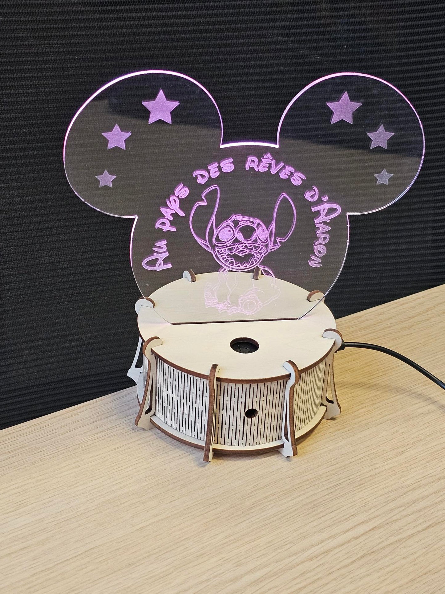 Veilleuse LED 15cm Personnalisée | Tête Mickey | Avec prénom et personnage
