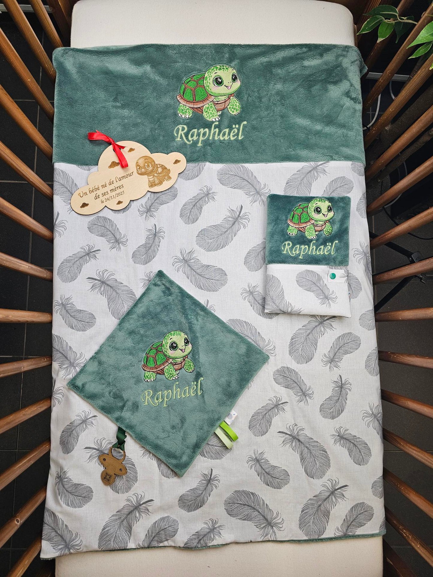 Pack Bébé Personnalisé | Couverture + Doudou 30cm + Protège carnet assortis | Garçon | Coton