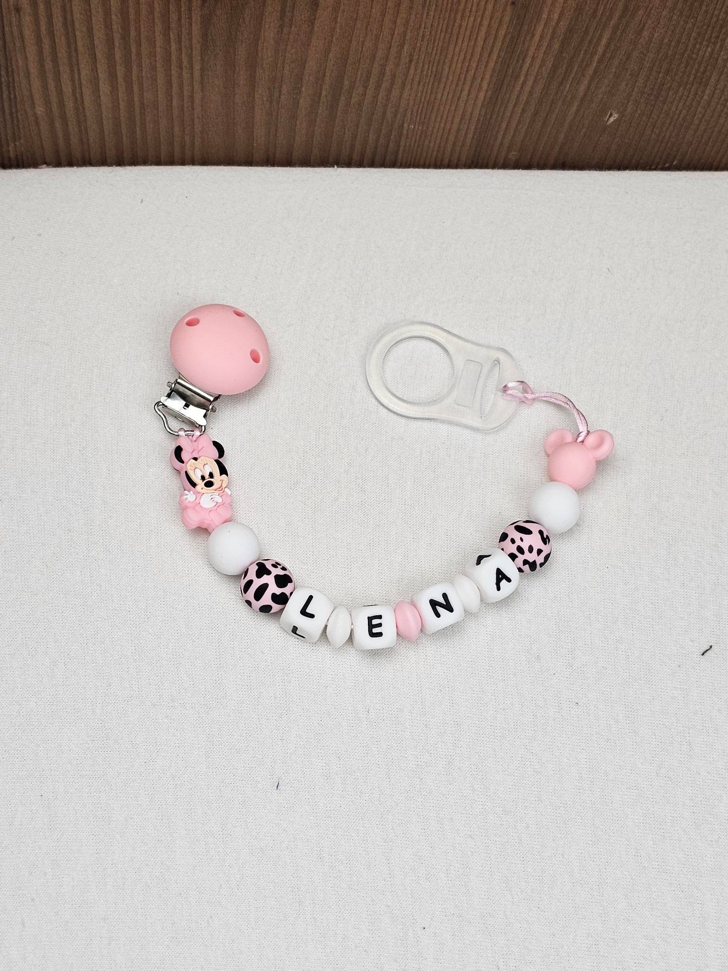 Attache Sucette A Perles En Silicone | Prénom Personnalisée | Minnie