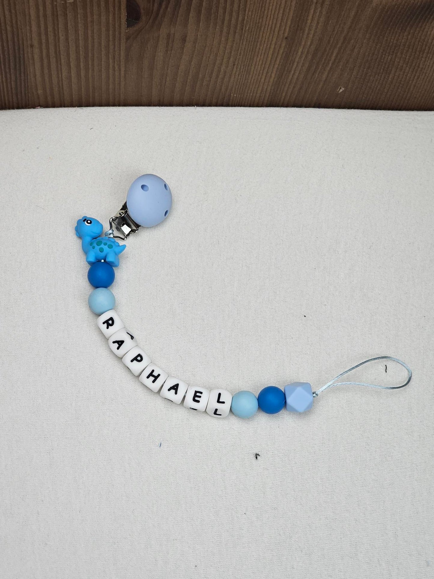 Attache Sucette A Perles En Silicone | Prénom Personnalisée | Dinosaure