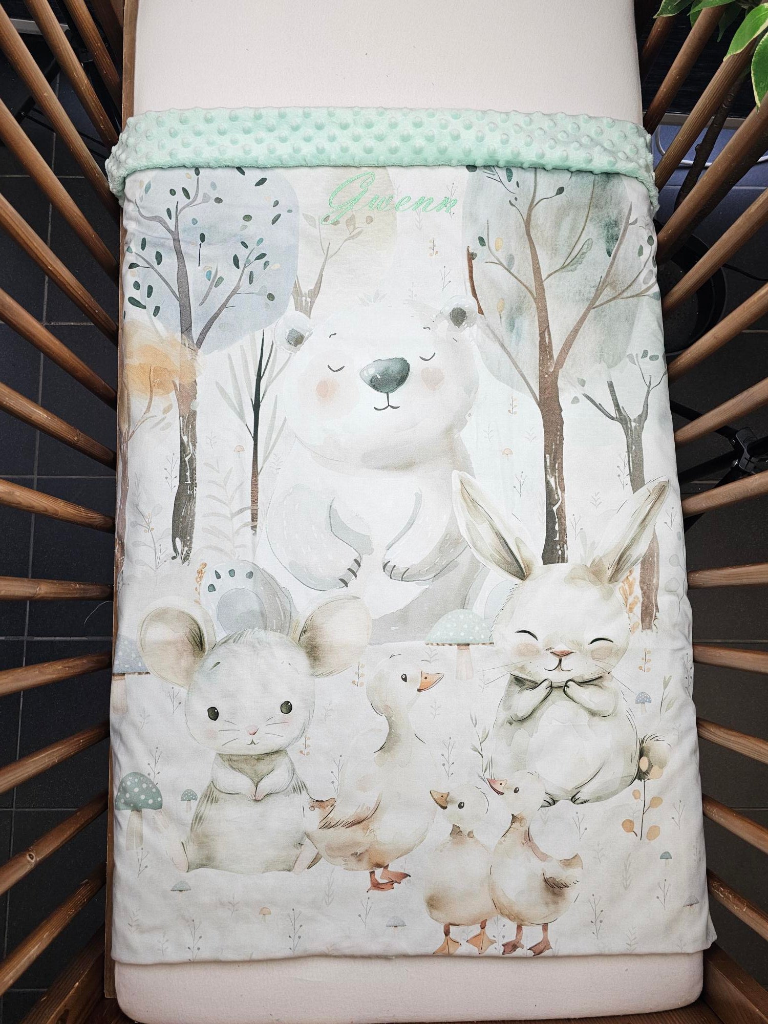 Couverture Plaid Bébé | Forêt Ours Blanc | 70cm x 95cm | A Personnaliser