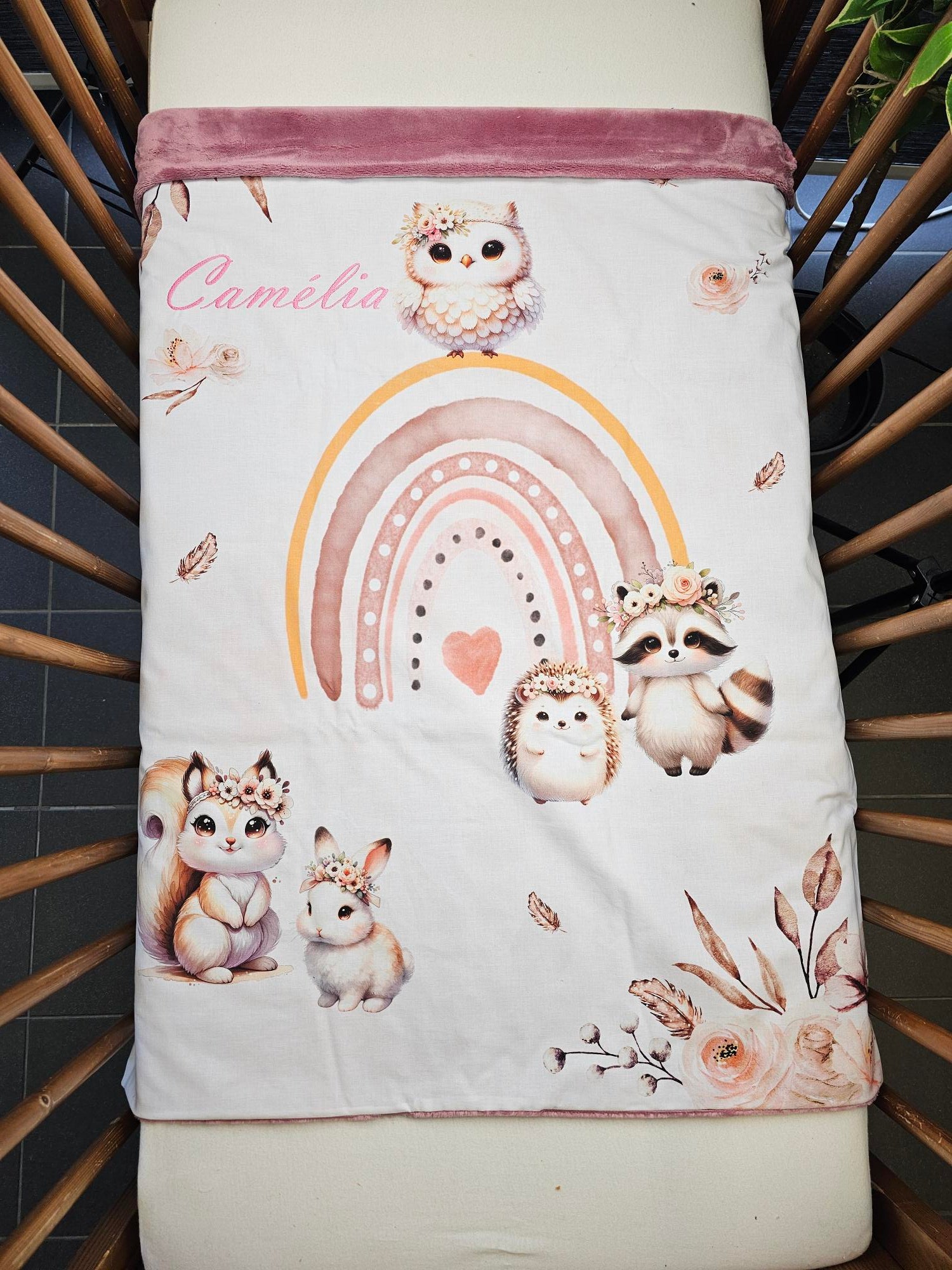 Couverture Plaid Bébé | Animaux de la forêt Boho | 70cm x 95cm | A Personnaliser